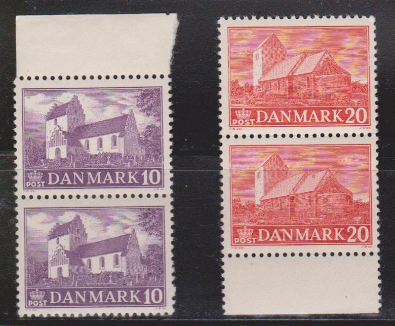 DENMARK Scott # 290, 292 MNH Pairs - Churches