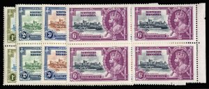 Northern Rhodesia 18-21, $170 1935 Silver Jubilee, blocks of four, never hinged