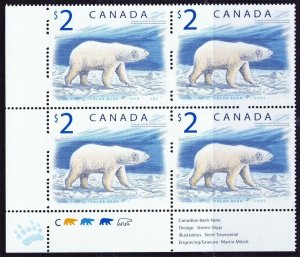 Canada Stamps — $2.00 Wildlife: Polar Bear Plate Block C — Sc #1690 — MNH