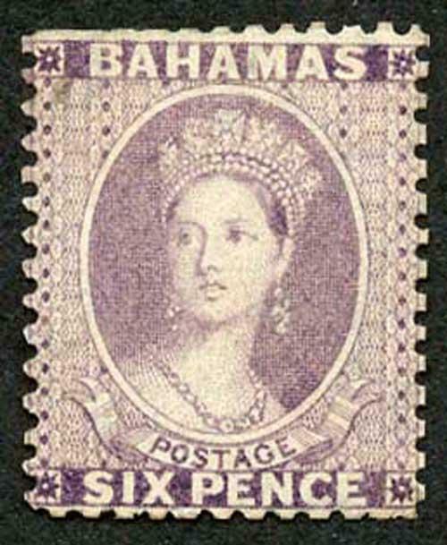 Bahamas SG29w 1863 6d rose-lilac wmk Crown CC (Inverted) Mint (no gum) VERY RARE