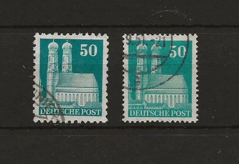 Germany Britsh American Zone 1948 50pf building  perf 11 & 14 sg.127, 127a used