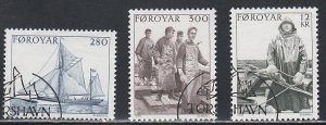 Faroe Islands # 112-114, Fishing Boat & Fishermen, Used, 1/2 Cat