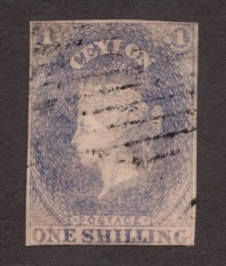 Beauty : 1857 Ceylon Sc#11 - 1 Sh Violet - Queen Victoria - Used - VF - cv$225