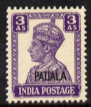 Indian States - Patiala 1941-46 KG6 3a bright violet unmo...