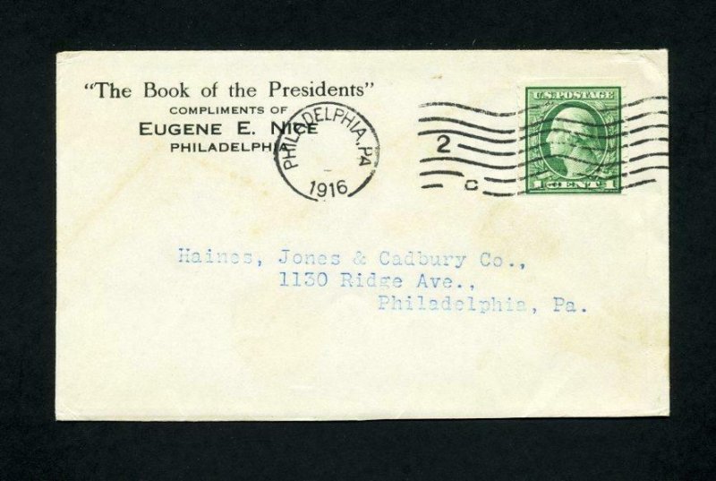 FREE SHIPPING - # 452 on cover from Eugene E Nice, Philadelphia, PA - 1916