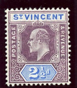 St Vincent 1906 KEVII 2½d dull purple & blue MLH. SG 88. Sc 84.