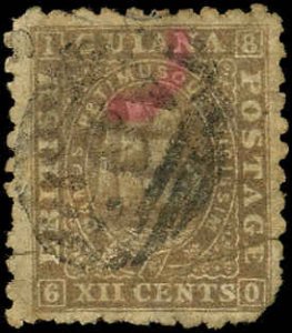 BRITISH GUIANA Sc 54 F-VF/USED - 1866 12¢ Ship - Faults - See Descript