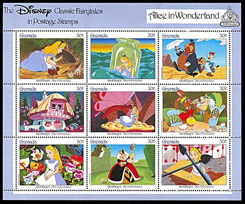 Grenada 1544, MNH, Disney Alice in Wonderland miniature sheet