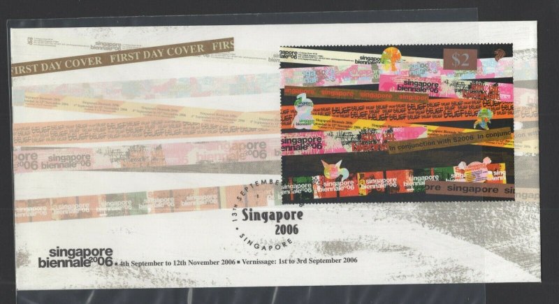 Singapore #1219  (2006 Biennale sheet) on  VF unaddressed cachet PO FDC 