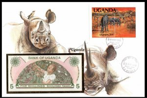 UGANDA - 1983 WILD ANIMALS / ZEBRA & GIRAFFE - FDC with 5-Shilling BANK CURRENCY