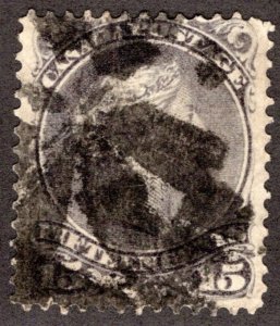 Scott 30, 15c grey, Large Queen, Fancy Cancel, Used, F, Canada Postage Stamp