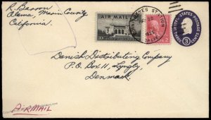 USA 1c Prexie Airmail Stationery Entire Transatlantic Cover Denmark 80750