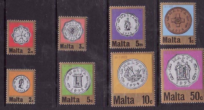 Malta-Sc#439-46- id6-unused NH set-Coins-1972-