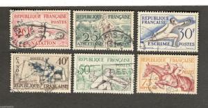 1953 France SC #700-05 Sports stamps Fencing Swimming Running Rowing Θ used