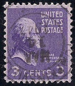807 3 cent Thomas Jefferson Stamp used F-VF SUPERB CANCEL