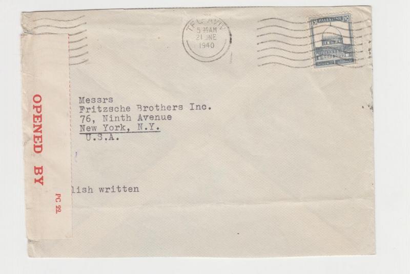 PALESTINE -USA 1940 CENSOR COVER, TAPE 6A1 H/S 1A (SEE BELOW)