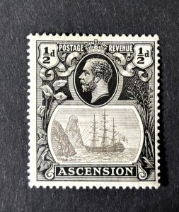 Ascension: 1924, King George V definitive 1/2d black, 'Cut Mast Variety' Mint