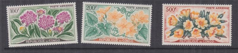 CONGO REPUBLIC, 1961 Flowers, Air set of 3, lhm.