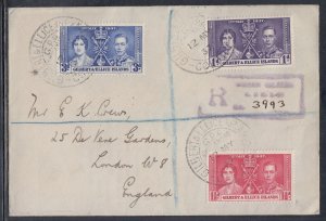 Gilbert & Ellice Islands Scott 37-9 FDC - 1937 Coronation Issue