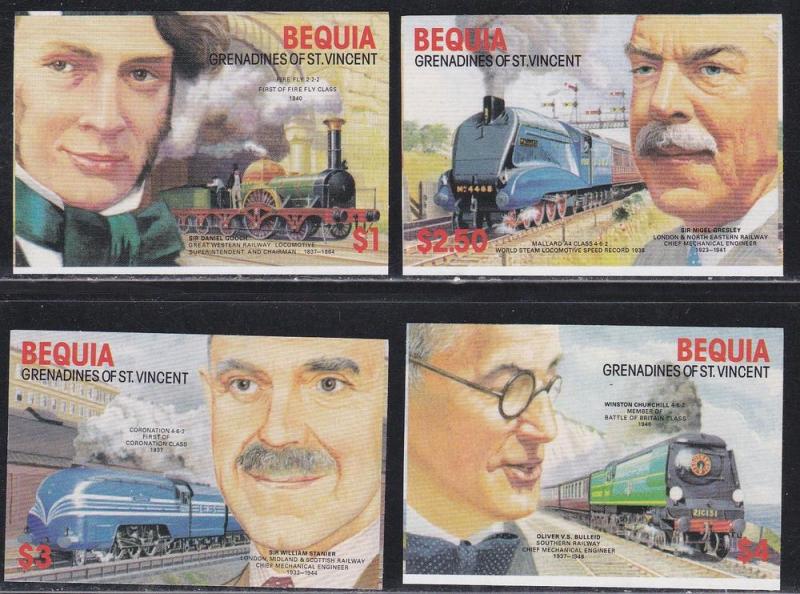 Bequia # 237-240, Railroad Engineers & Locomotives, Imp NH