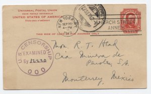 1942 censored postal card UX25 2ct grant New York to Mexico [y8810]