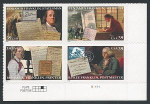 US #4021-24, Plate Blk, B. Franklin, M-NH*-