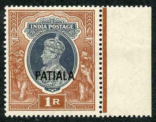 Patiala SG92 KGVI 1r crease  Cat 38 pounds