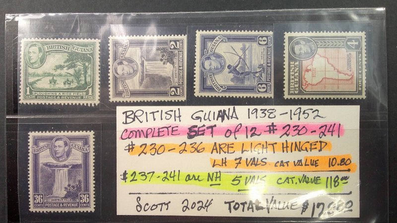 British Guiana 1938-1952 Scott# 230-241 Mint LH/NH VF-XF complete set of 12