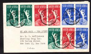 South Africa - 1949 UPU issue to US - colorful franking