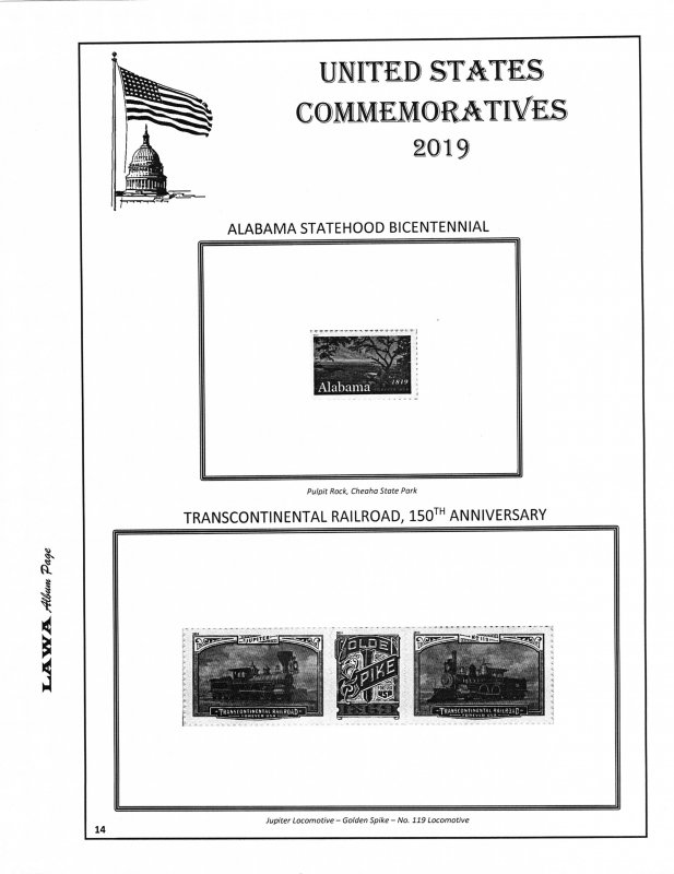 2019 US COMMEMORATIVE PLATE BLOCKS  SUPPLEMENT – LAWA Album Pages