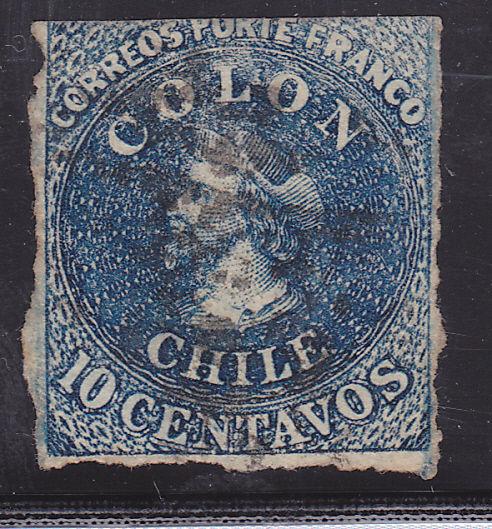 CHILE Sc# 10 BORDER WATERMARK LINE DIE I USED COLUMBUS STAMP