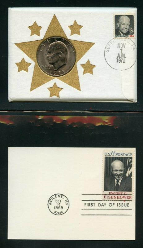 UNITED STATES 1971 COMBO FIRST DAY OF ISSUE EISENHOWER DOLLAR 2  COVERS AS SHOWN