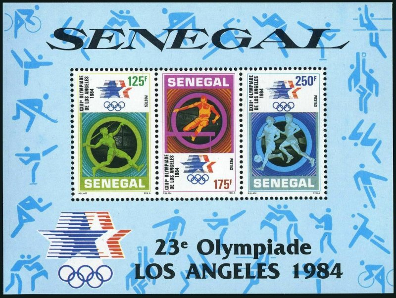 Senegal 617-619,620 sheet,MNH.Michel 817-819,Bl.46. Olympics Los Angeles-1984.