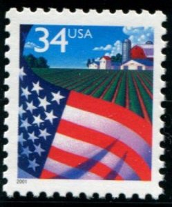 2001 34c Flag over Farm, WA Scott 3469 Mint F/VF NH