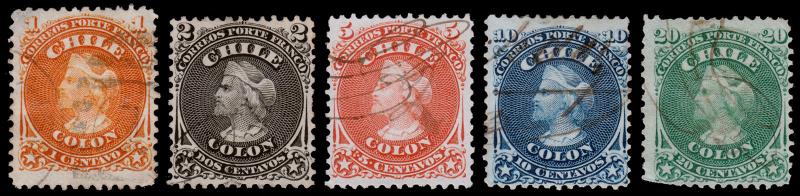 Chile Scott 15-19 (1867) Used H F-VF Complete Set, CV $61.00 B