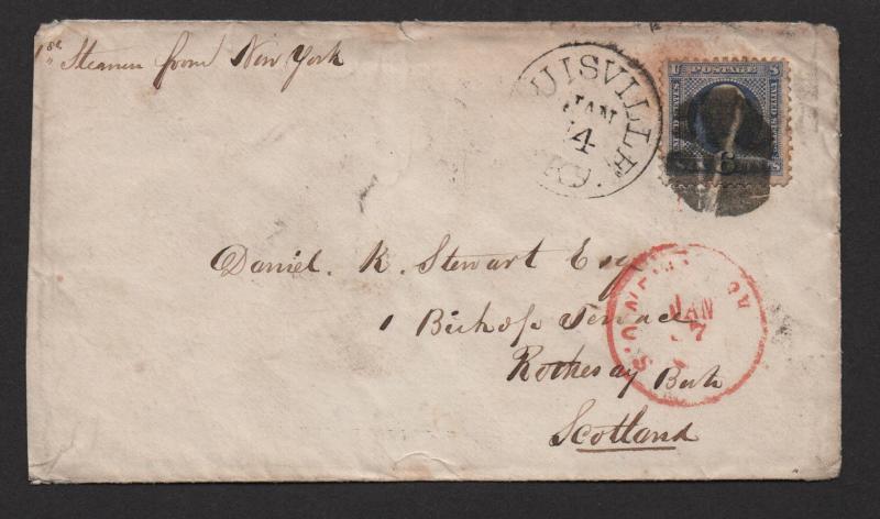 US Sc#115 Lousville KY to Scotland 1871 Trans-Atlantic cover