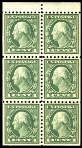 US #424d SUPERB mint never hinged booklet pane, tough to find well centered, ...