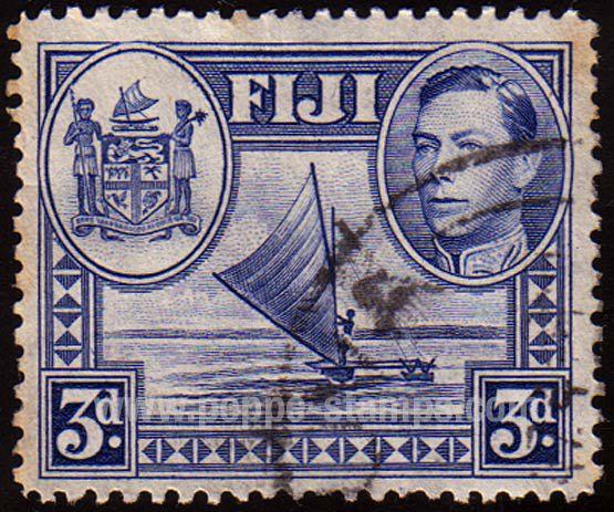 Fiji, Sc , SG 257 Study, Hinged - 1938 3d.  - Boats and S...