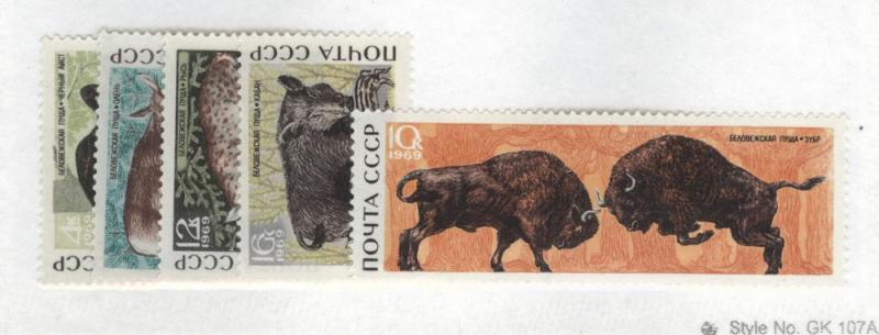 Russia Scott 3640-3644 MNH** 1969 wildlife set