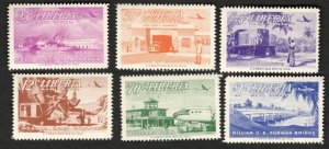 1953 Liberia Sc #C71-76 Airmail Road Building - Transportation MH stamps Cv$6.50