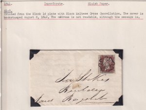 GB # 3 SUPERB IMPERF P/RED FROM BLACK 1d PLATE BLACK MX 1842 ON COVER