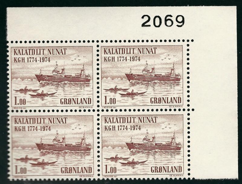 Beautiful Greenland #98 Plate Block 2069 MNH VF...Kalaallit is Hot now!