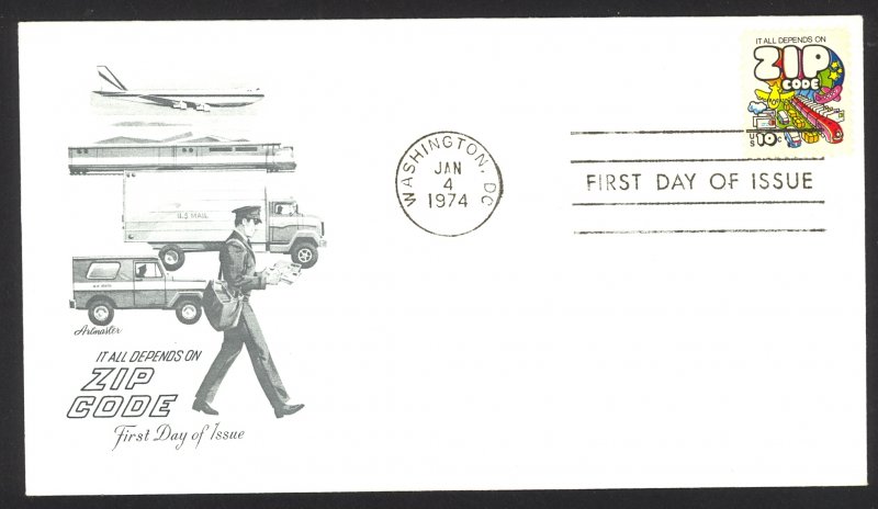 USA Sc# 1511 (Artmaster) FDC single (a) (Washington, DC) 1974 1.4 Zip Code