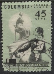 Colombia C449 (used) 45c women’s rights, pale grn, gray & black (1963)