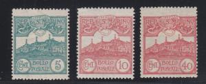 San Marino Sc 42, 46, 60 MLH. 1903-1925 issues, 3 values from long set, F-VF