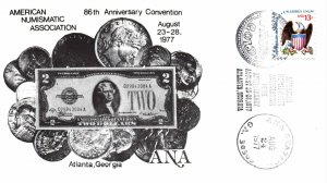 CACHET EVENT COVER 86th ANNIVERSARY AMERICAN NUMISMATIC CONVENTION GEORGIA 1977