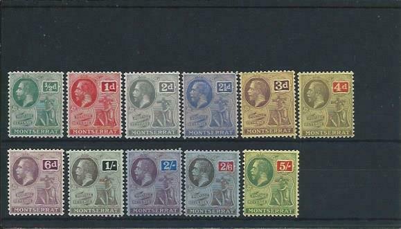 MONTSERRAT 1916-22 SET OF ELEVEN (1d VALUE MSCA) MM SG 49/59 CAT £130