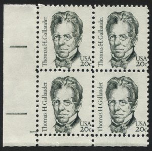 Us 1861 Thomas Gallaudet  Plate Block  MNH