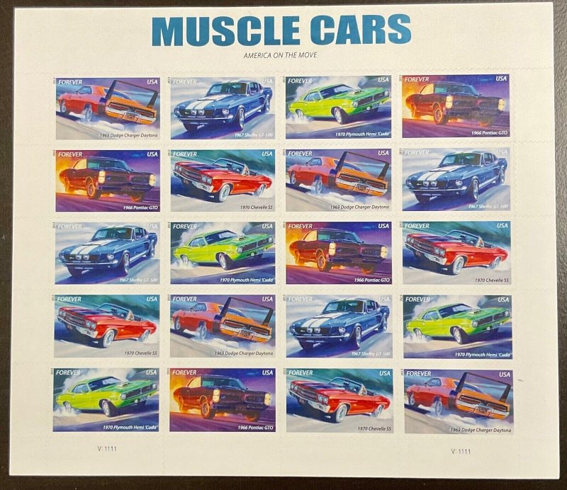 4743-47 Muscle Cars MNH Sheet of 20 Forever FV $13.20 2013