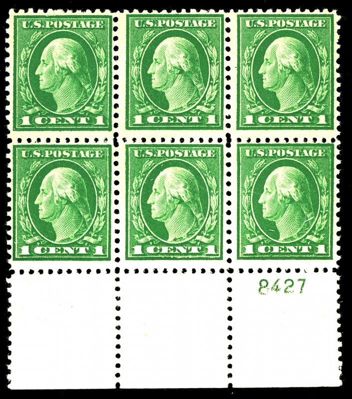 U.S. #498 MINT PL# BLOCK OF 6 OG NH